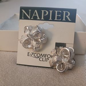 Napier E-Z comfort nickel free clip silver tone earrings.